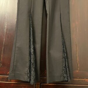 Zara (XS) lace-insert flares, fantastic pants, in black.